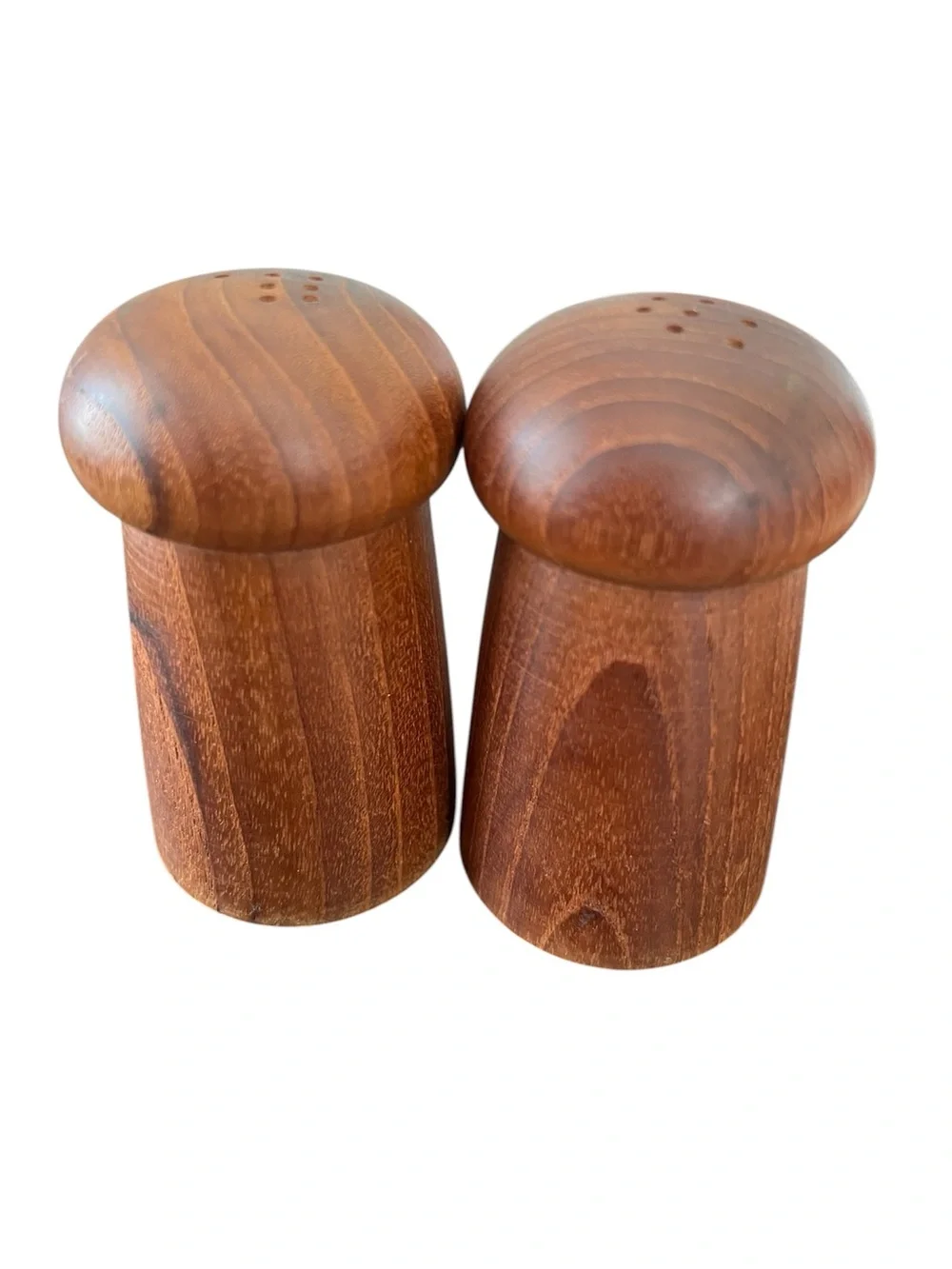 Vintage MCM Wooden Mushroom Salt & Pepper Shaker Set 4” Retro